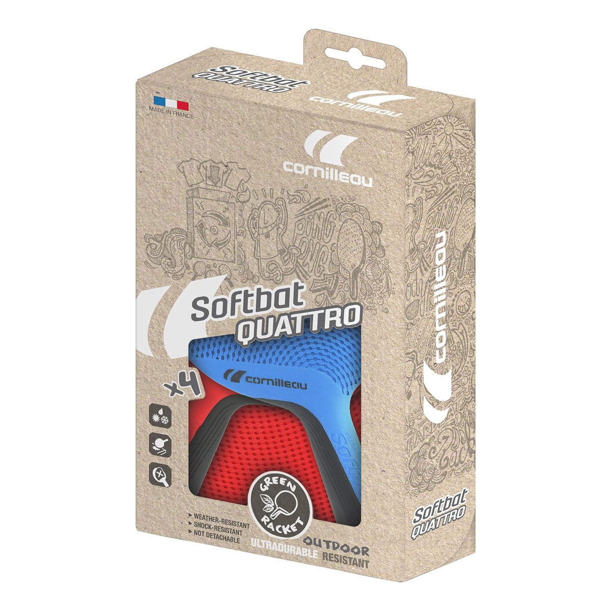 Cornilleau Softbat Pack Quattro, 4 Bats + 4 Balls, Red/Blue, 47554