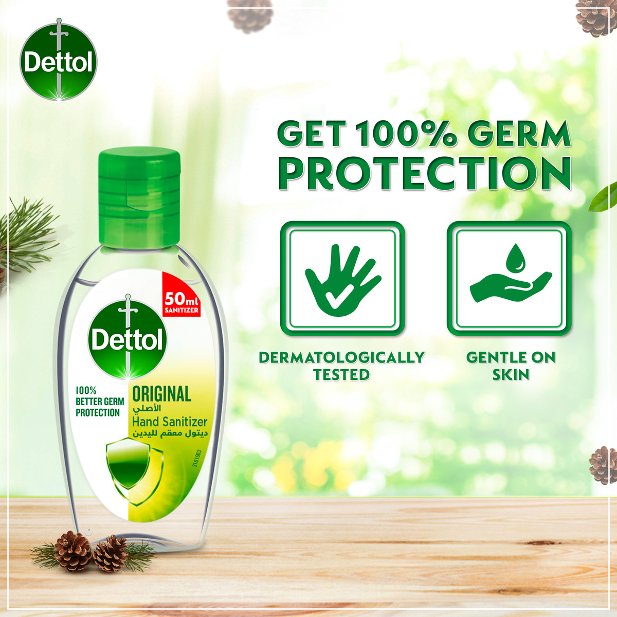 Dettol Hand Sanitizer Original for 100% Better Germ Protection & Personal Hygiene 50 ml