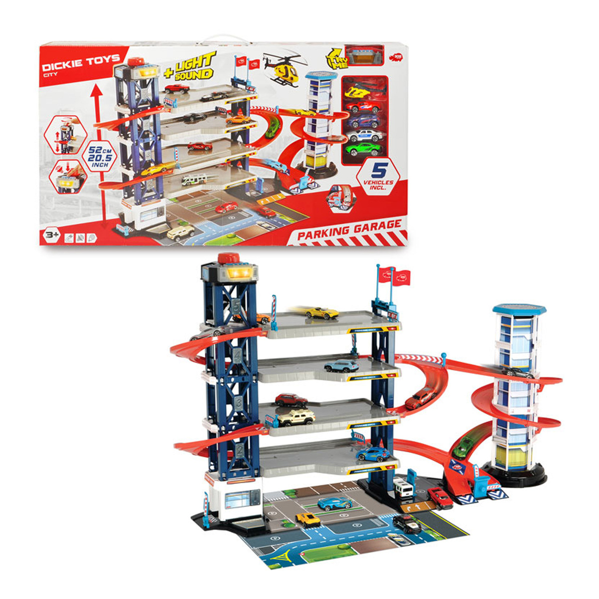 Dickie City Parking Garage Playset with 4 Vehicles, Assorted, 203749008