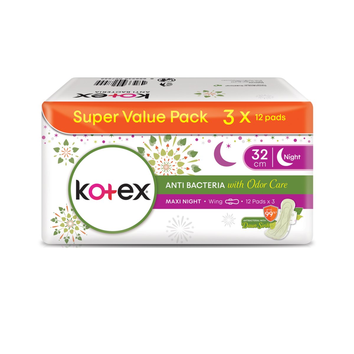 Kotex Overnight Wing Anti Bacteria 3X12's