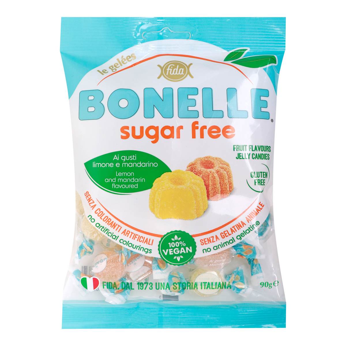 Bonelle Sugar Free Fruit Flavored Lemon and Mandarina Jelly Candies, 90 g