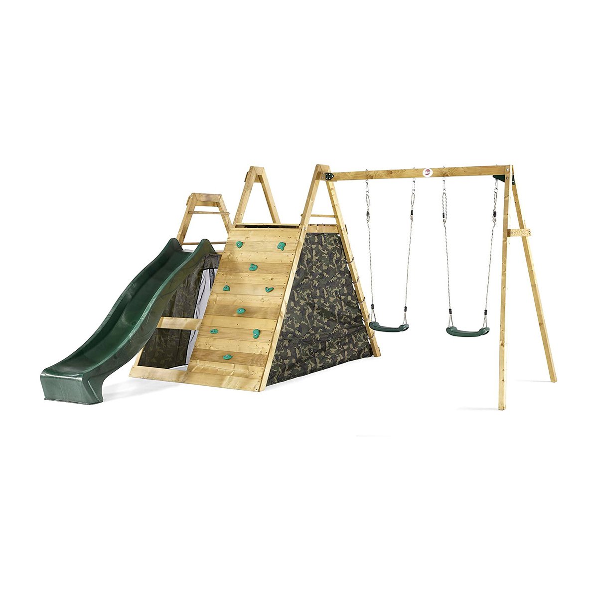 Plum Climbing Pyramid Outdoor Play Centre with Double Swing Arm, Play Den & Slide 27505