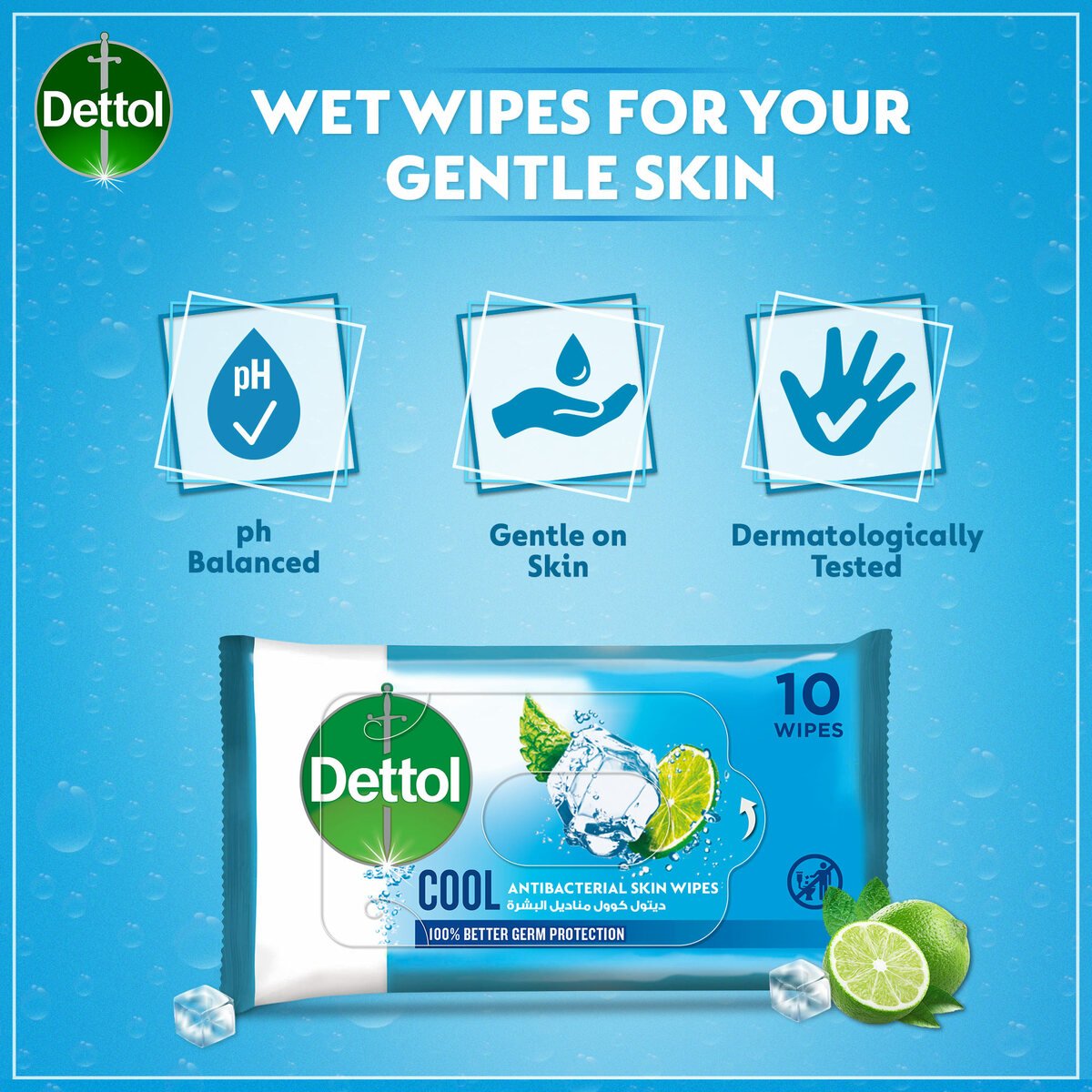 Dettol Cool Antibacterial Skin Wipes 10pcs