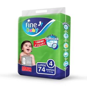 Fine Baby Diapers Size 4 Large 7-14kg Mega Pack 74pcs