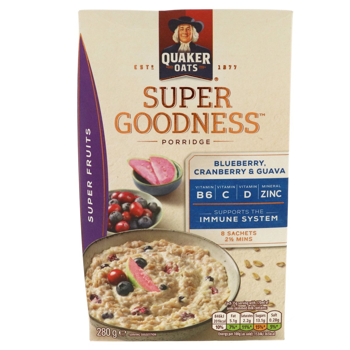 Quaker Oats Super Goodness Super Fruits Blueberry, Cranberry And Guava Cereal 280g