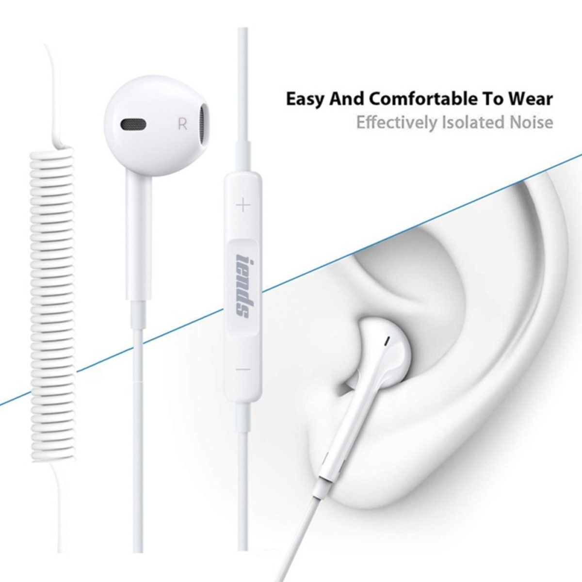 Iends In-Ear Stereo Headset 3.5mm with Microphone, White HS587