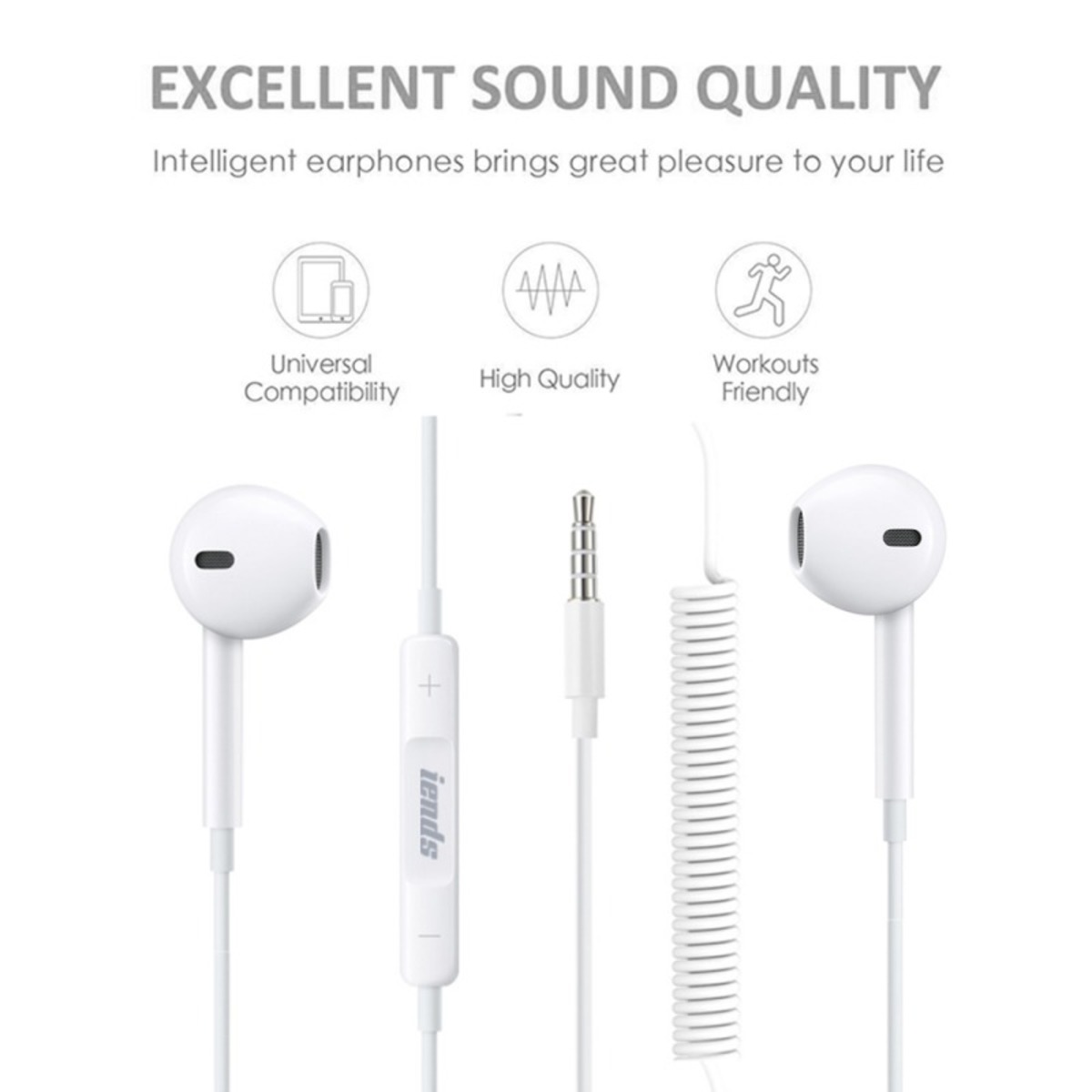 Iends In-Ear Stereo Headset 3.5mm with Microphone, White HS587