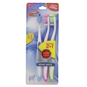 Home Mate Soft Toothbrush LT008-3 2pcs+1 Assorted Colour