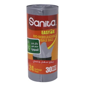 Sanita Easy Tie Garbage Bags Oxo- Biodegradable 30 Gallons Medium Size 72 x 85cm 24pcs
