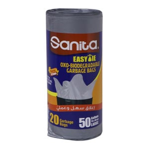 سانيتا أكياس قمامة اغلاق سهل وعملي قابلة للتحلل 50 جالون مقاس كبير 76 × 95 سم 20 قطعة