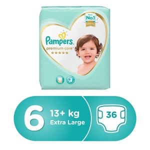 Pampers Premium Care Diapers, Size 6, Extra Large, 13+kg, Value Pack, 36pcs Count
