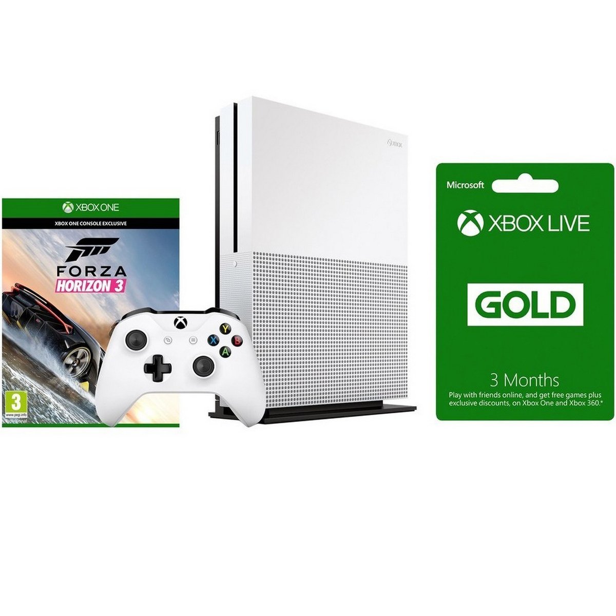 Xbox One  S Console 500GB + Forza Horizon 3 + 3 months live gold membership Card