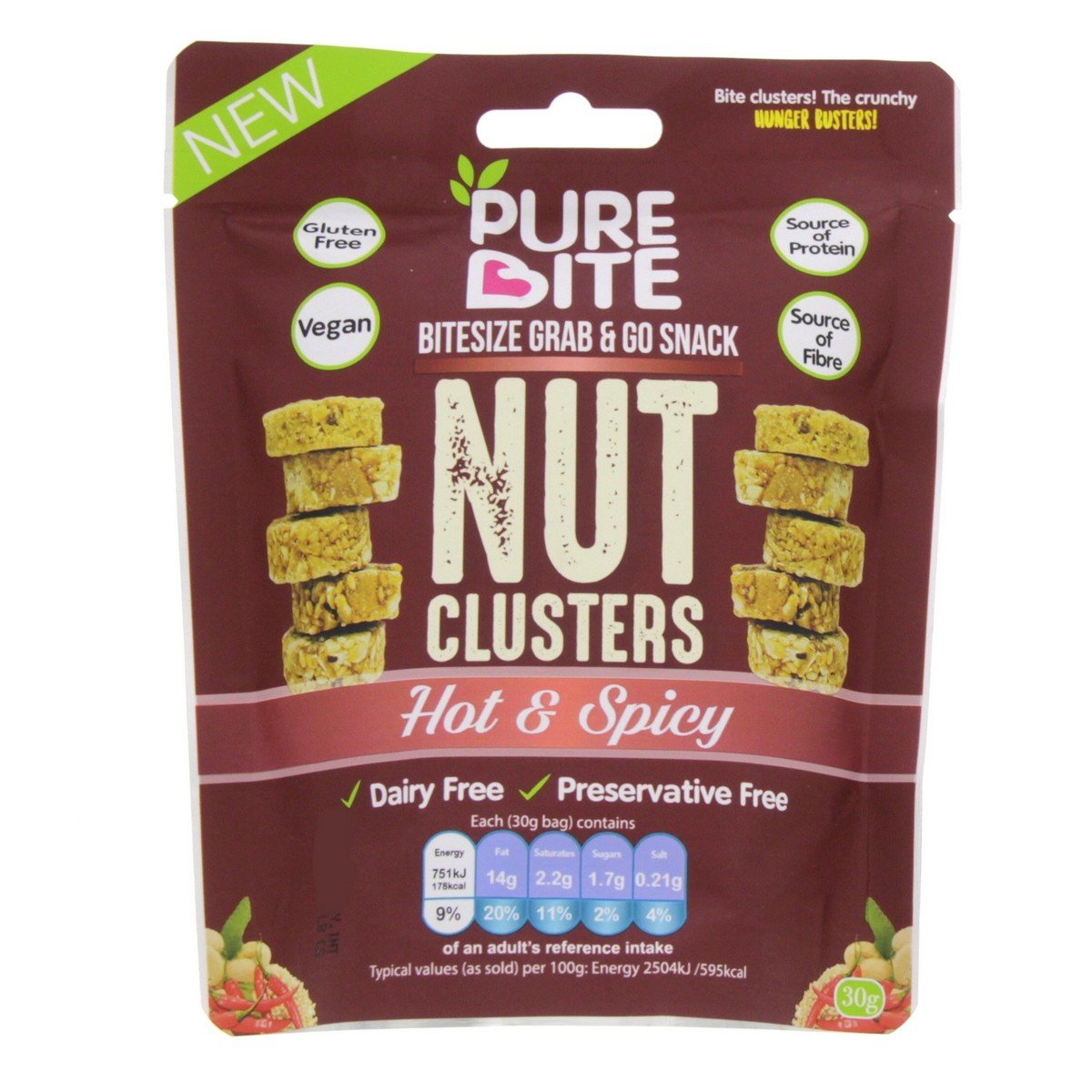 Pure Bite Nut Clusters Hot & Spicy Gluten Free 30 g