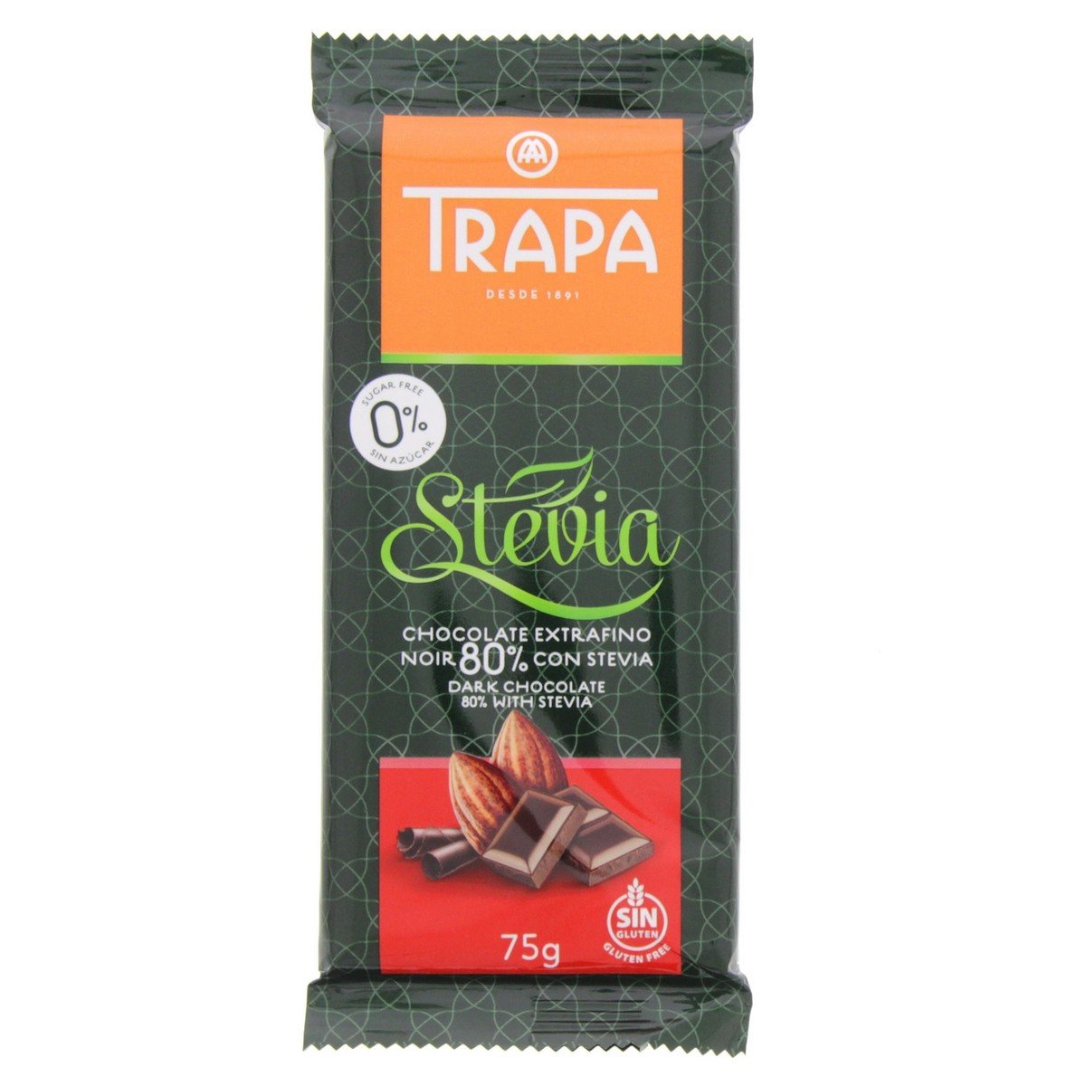 Trapa Stevia Noir 80% Dark Chocolate Bar 75 Gm