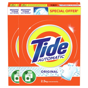 Buy Tide Automatic Laundry Powder Detergent Original Scent 2 x 2.5kg Online at Best Price | Front load washing powders | Lulu Kuwait in Kuwait