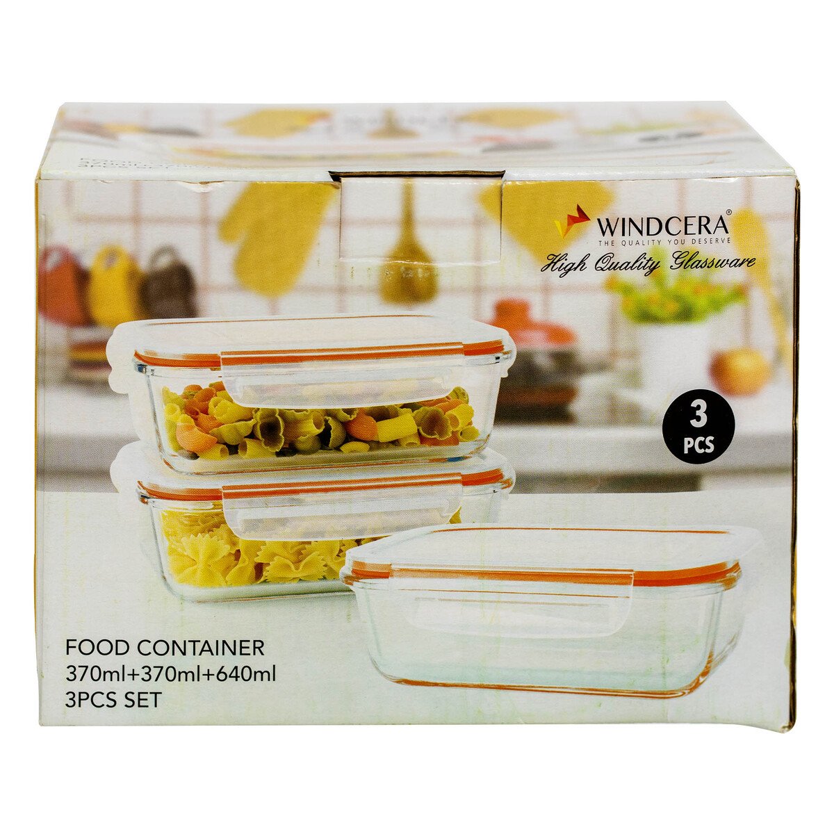 Click & Lock Glass Container FE6RC 3 pcs Set Assorted