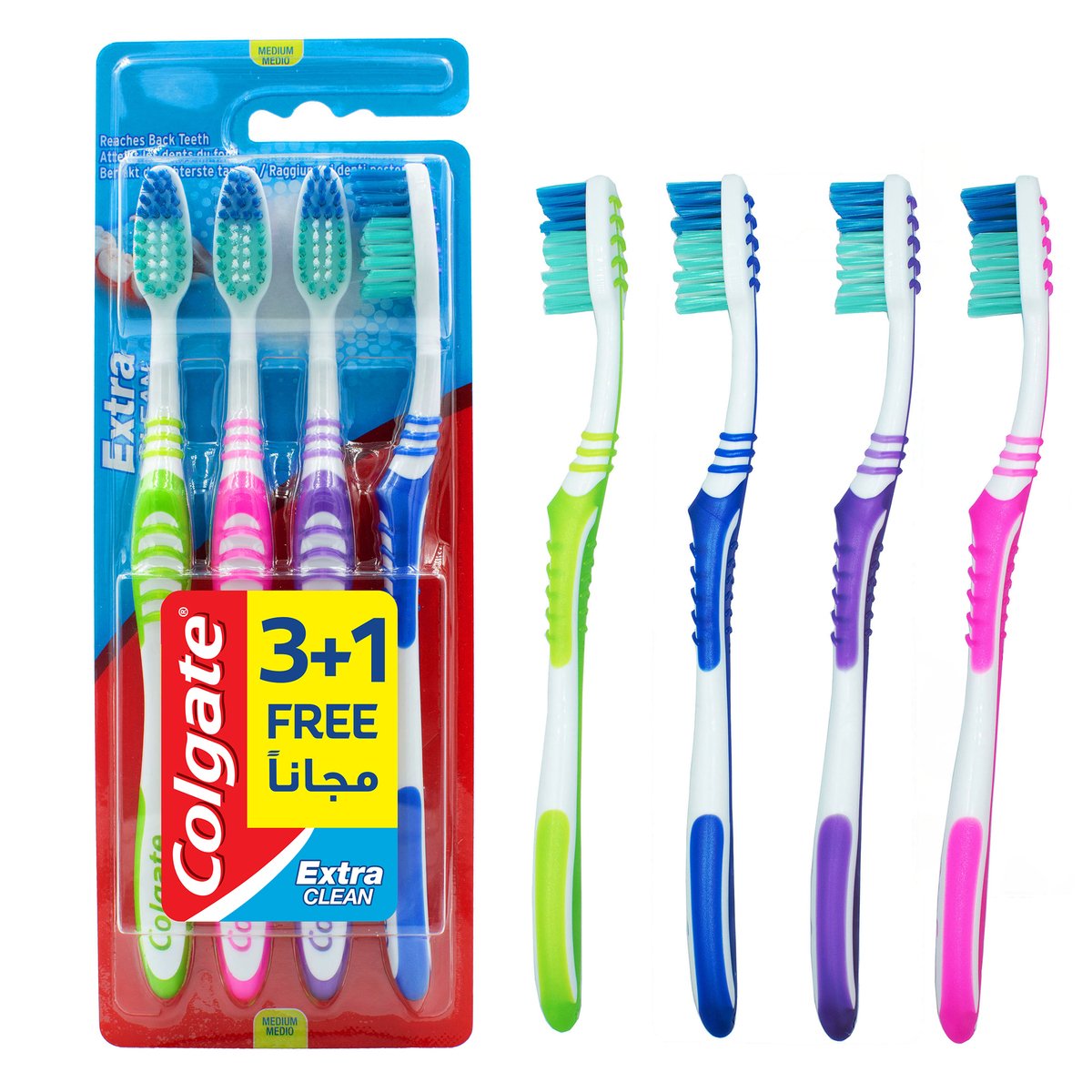 Buy Colgate Toothbrush Extra Clean Medium 4 pcs Online at Best Price | Toothbrushes | Lulu Kuwait in UAE