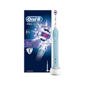 أورال-بي فرشاة أسنان كهربائية برو 500 3 دي لتبييض الأسنان قابلة للشحن مقدمة من قبل براون متنوعة الألوان