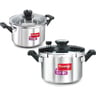 Prestige Clip On Combi Stainless Steel Pressure Cooker 6Ltr+3Ltr With Glass Lid