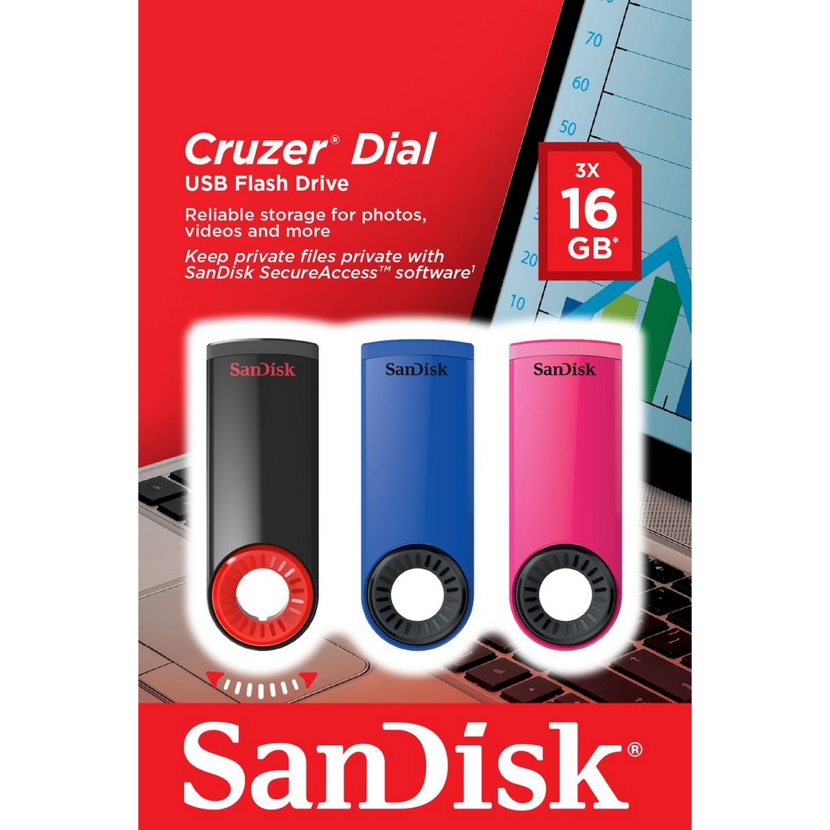 Sandisk Cruzer Dial Flash Drive 16GB 3pcs