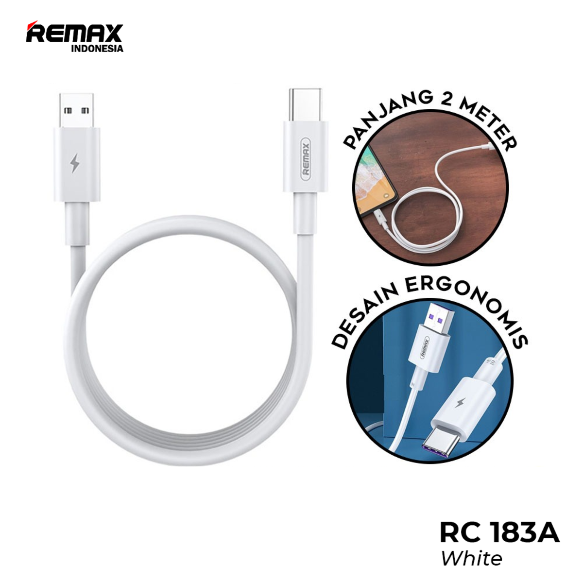 Remax Chg Cbl USBtoC RC-183a Wht