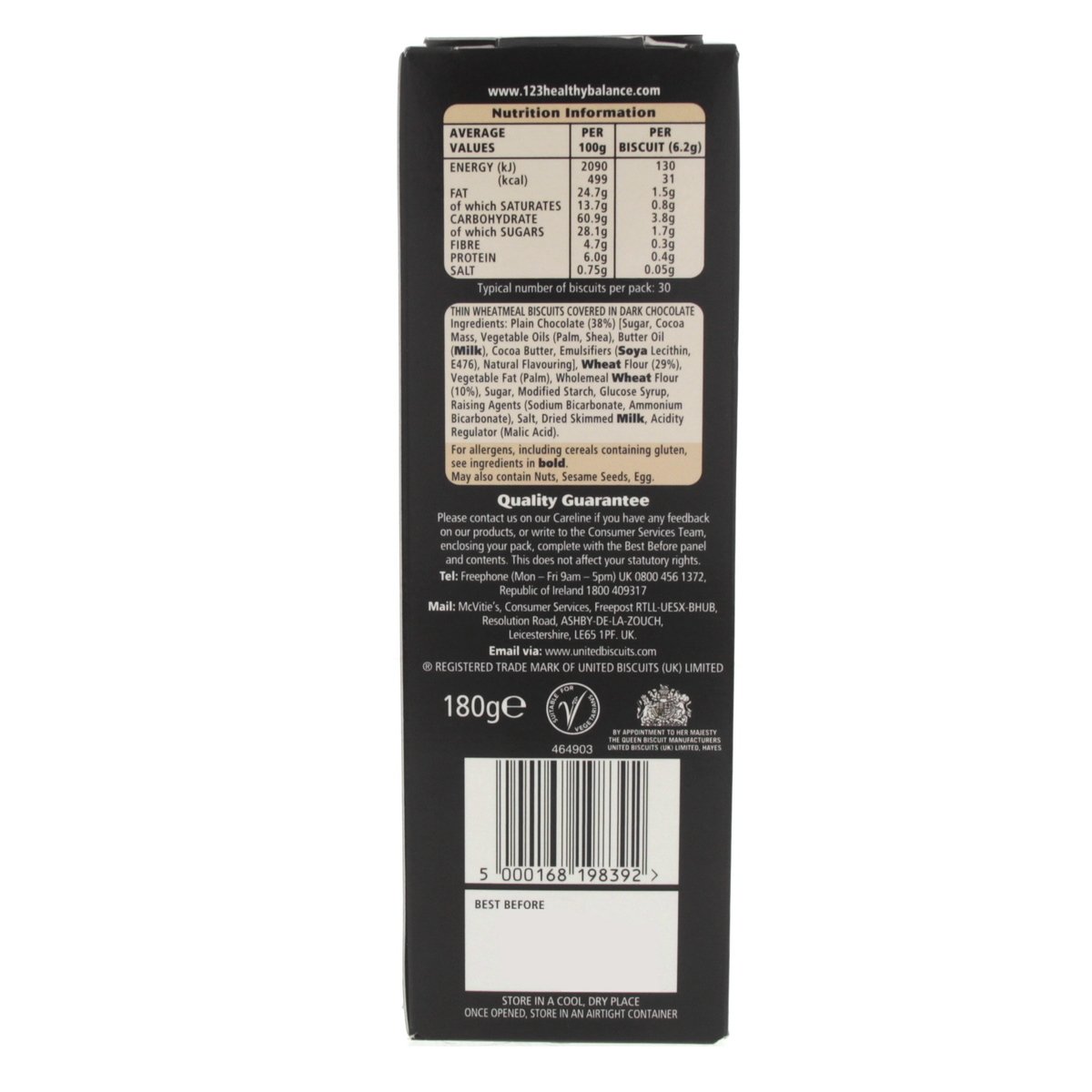 McVitie's Digestives Thins Dark Chocolate covered 180 g