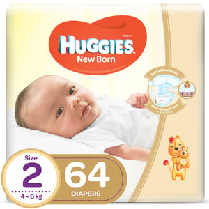 Huggies Newborn Size 2, 4-6kg Value Pack 64pcs