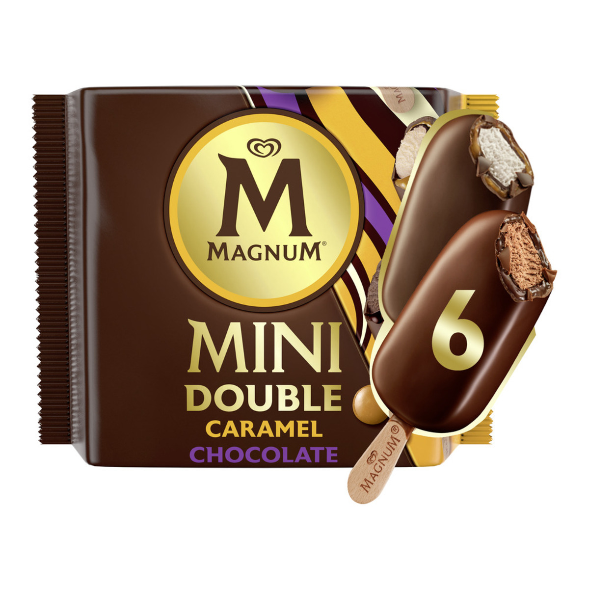 Buy Magnum Mini Ice Cream Stick Double Chocolate & Caramel 6 x 60 ml Online at Best Price | Ice Cream Take Home | Lulu Kuwait in UAE
