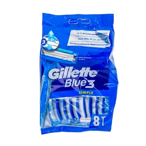 Buy Gillette Razor Blue 3 Simple 8 pcs Online at Best Price | Razor Disposable | Lulu KSA in Kuwait
