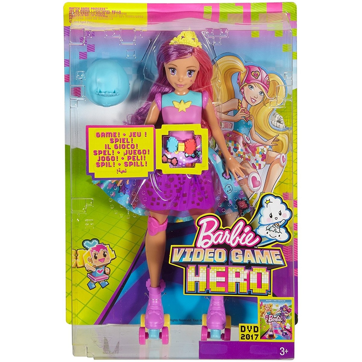 Barbie Video Game Hero Match Game Princess Doll, Pink DTW00