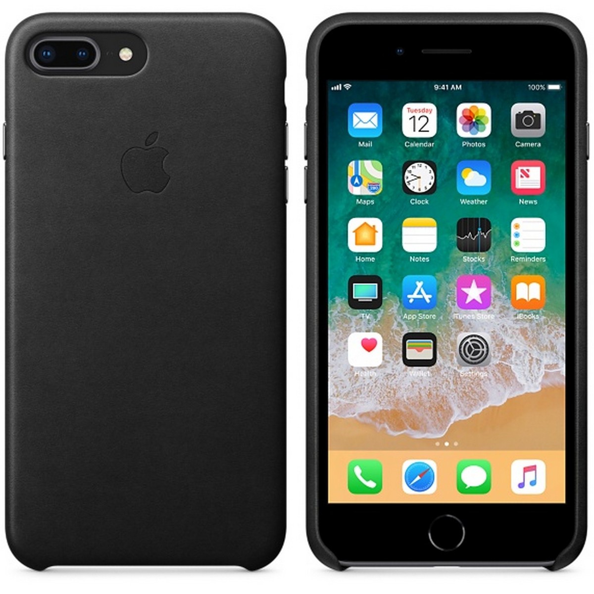 جراب هاتف محمول أبل آيفون 8 بلس جلد أسود