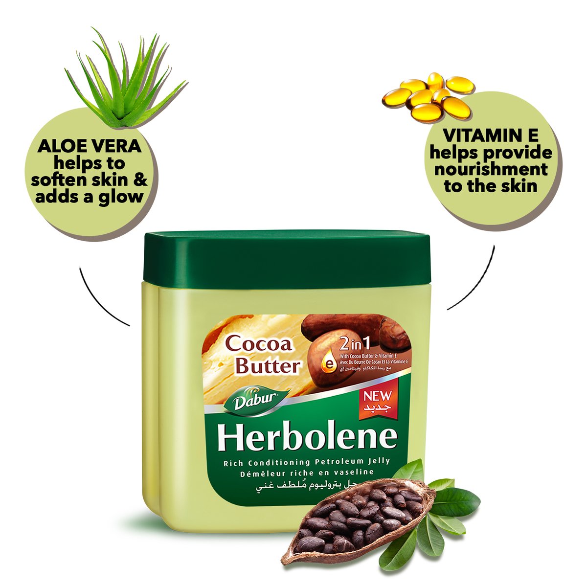 Dabur Herbolene Cocoa Butter Petroleum Jelly, 225 ml