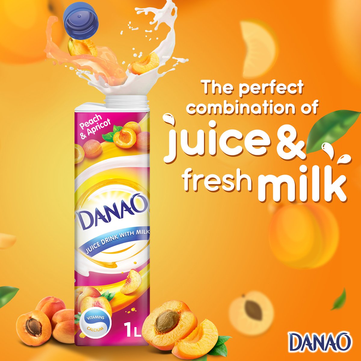 Danao Juice Drink with Milk Peach & Apricot 2 x 1 Litre