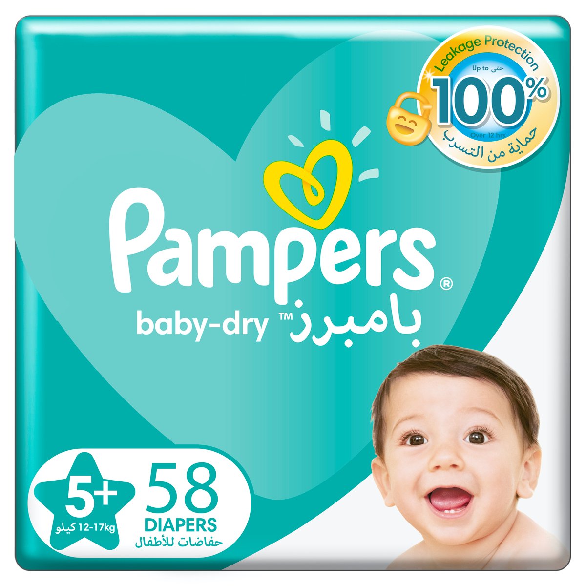 Pampers Baby-Dry Diapers Size 5, 12-17kg with Leakage Protection 58pcs