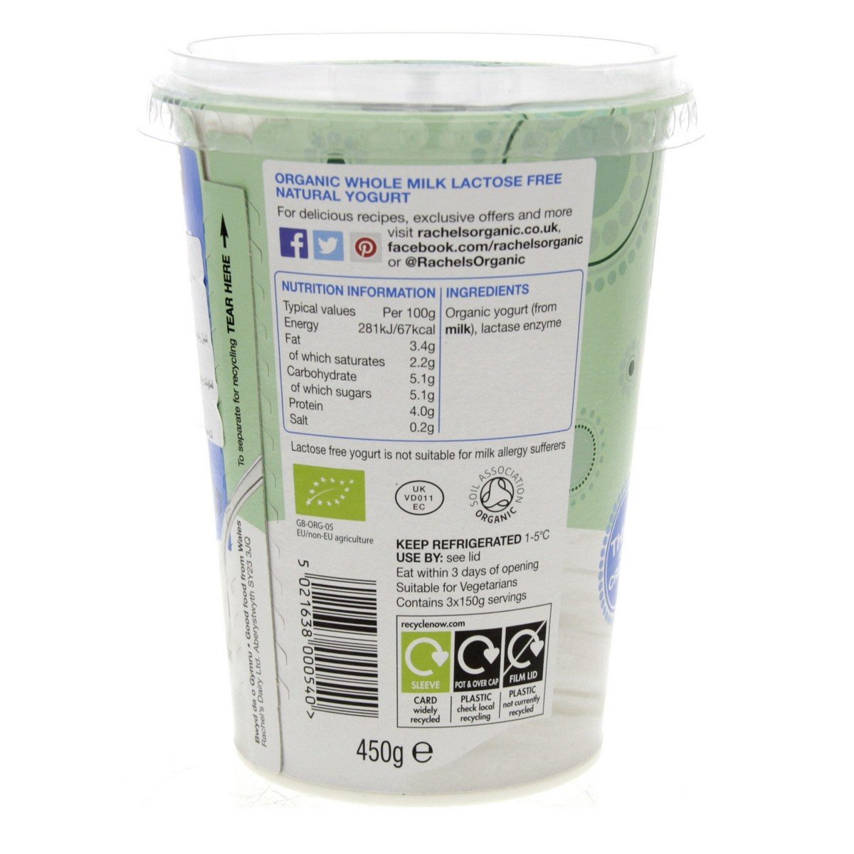 Rachel's Organic Natural Bio-Live Yogurt 450g