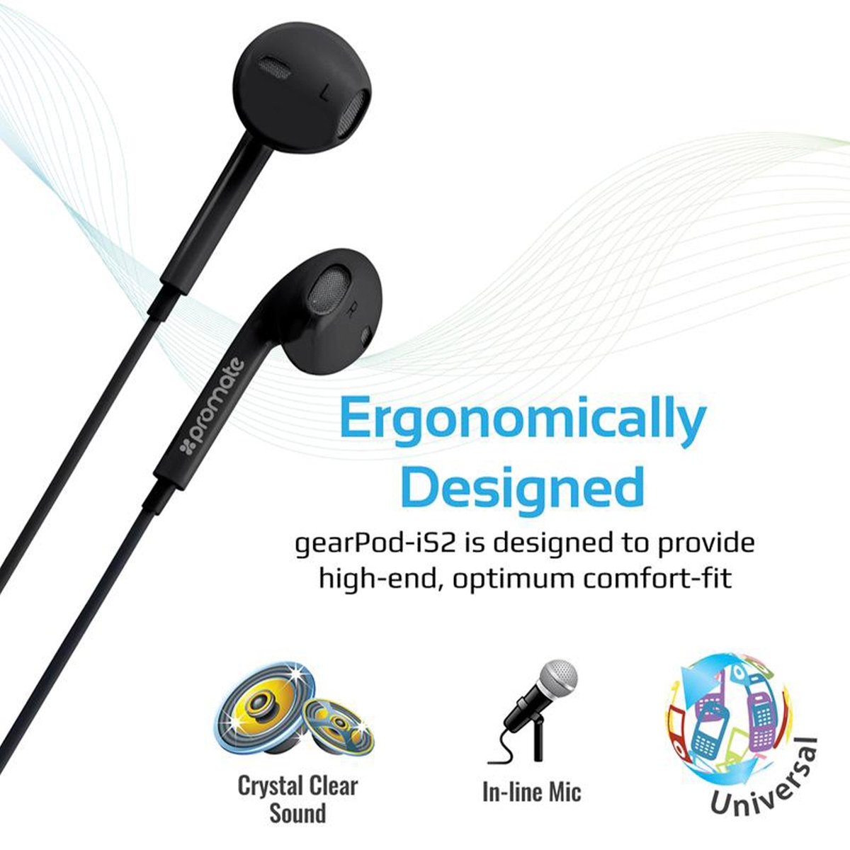 PROMATE Lightweight High-Performance Stereo Earbuds GEARPOD-IS2