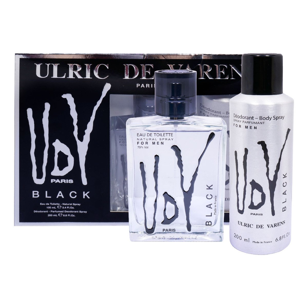 Ulric De Varens Black Natural Spray Perfume EDT for Men 100 ml + Perfumed Deodorant Spray 200 ml