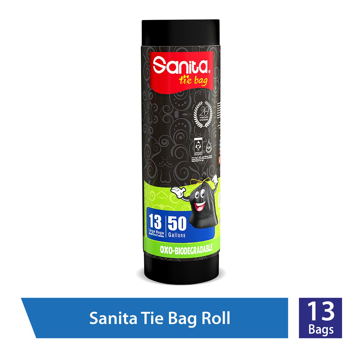 Sanita Tie Oxo-Biodegradable Garbage Bags Large 50 Gallons 13pcs