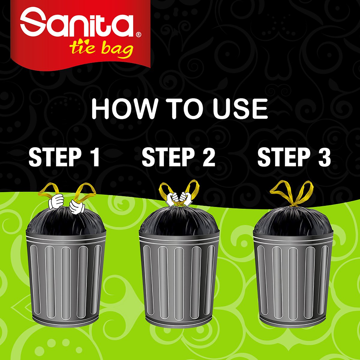 Sanita Tie Oxo-Biodegradable Garbage Bags Extra Large 55 Gallons 8pcs