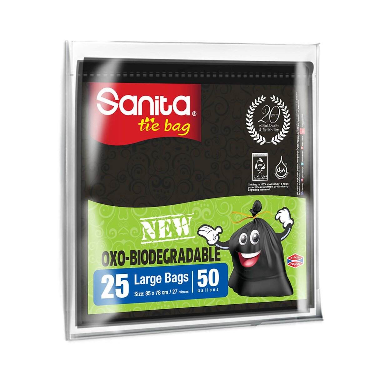 Buy Sanita Tie Garbage Bag Oxo- Biodegradable Large 50 Gallons Size 85 x 78cm 25pcs Online at Best Price | Garbage Bags | Lulu Kuwait in Saudi Arabia