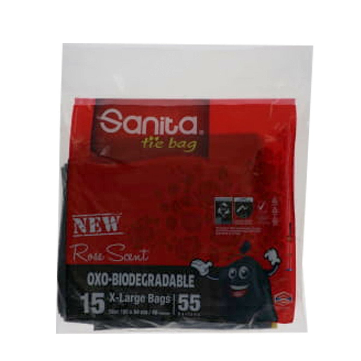 Sanita Tie Garbage Bag Oxo-Biodegradable Rose 55 Gallons Size X-Large 15pcs