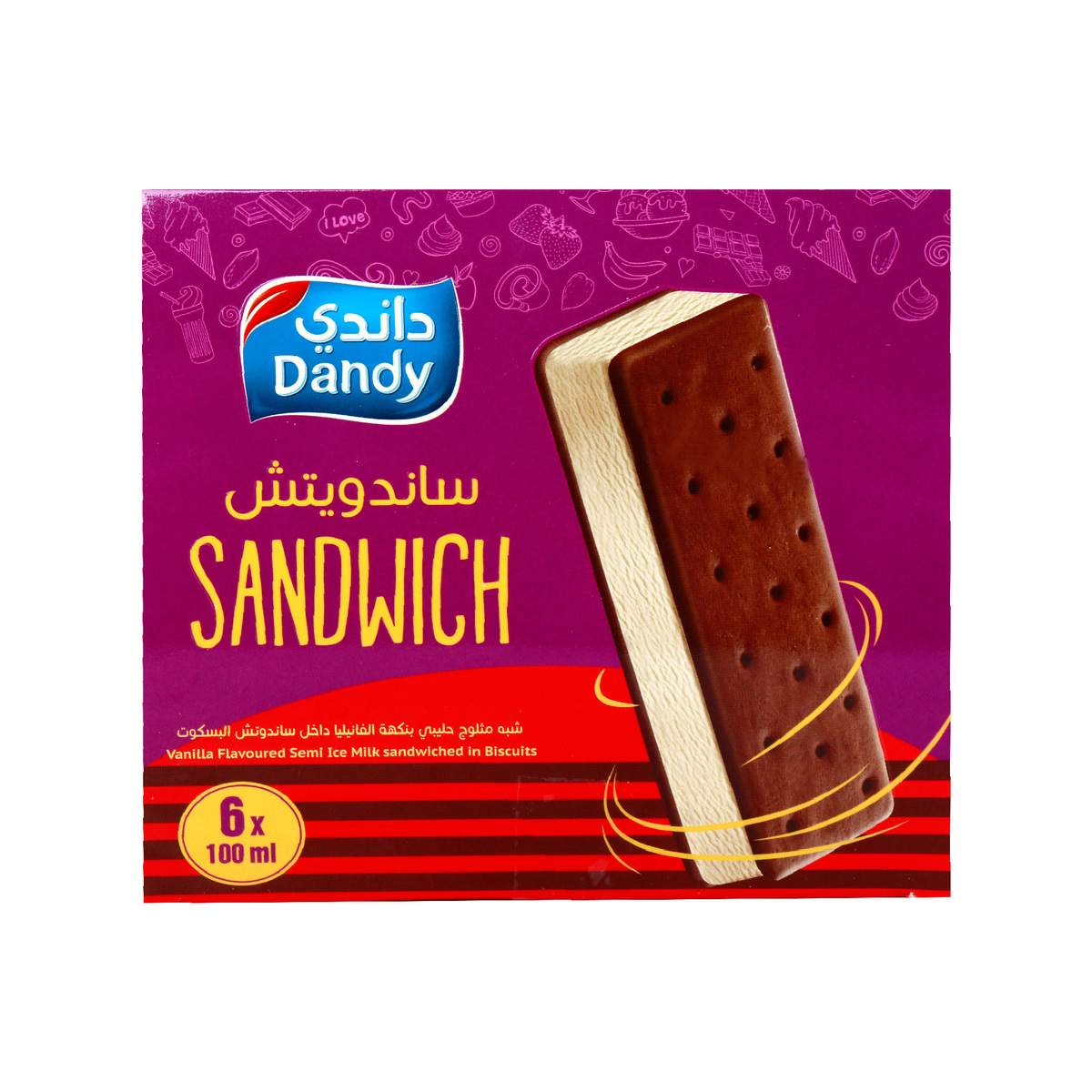Dandy Ice Milk Sandwich Biscuits 6 x 100ml