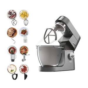 Kenwood Metal Body Stand Mixer Kitchen Machine CHEF XL TITANIUM 1700W with 6.7L SS Bowl, 5 Tool Attachments, Glass Blender, Meat Grinder, Grinder Mill KVL8430S Silver