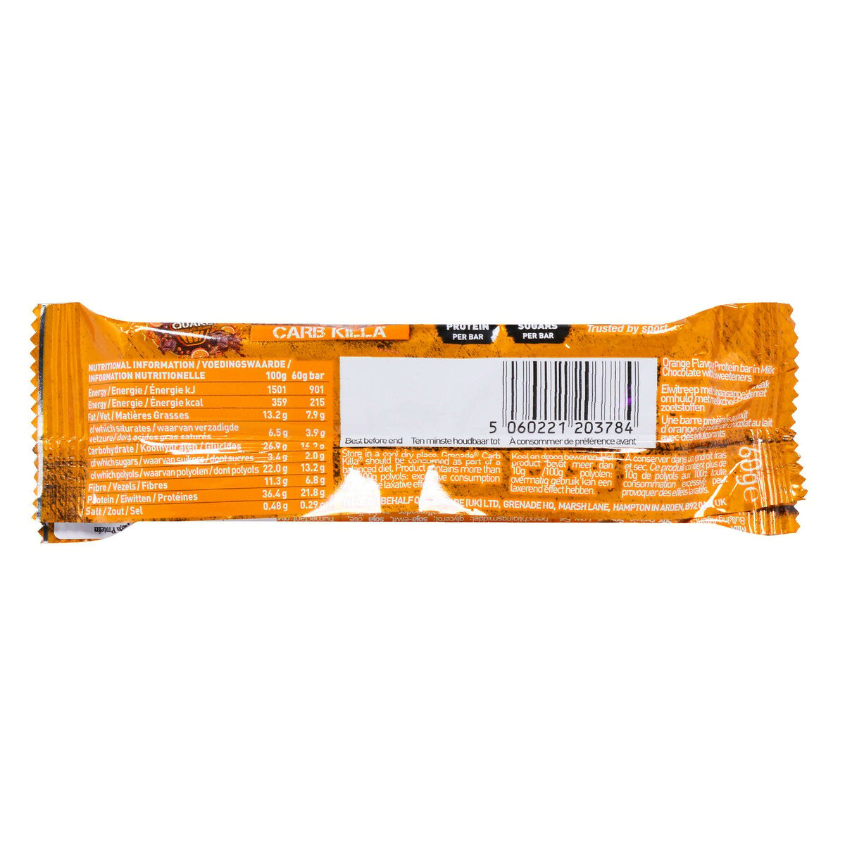 جرينيد كارب كيلا لوح بروتين بحشوة البرتقال مغطى بالشوكولاتة ٦٠ جم