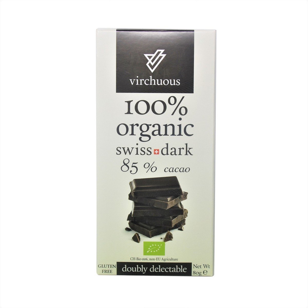 Virchuous 100% Organic Swiss Dark Chocolate with 85% Cacao Gluten Free 80g