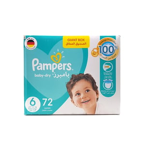 Buy Pampers Baby-Dry Diapers No.6 Giant Box 13+kg 72pcs Online at Best Price | Baby Nappies | Lulu Kuwait in Kuwait
