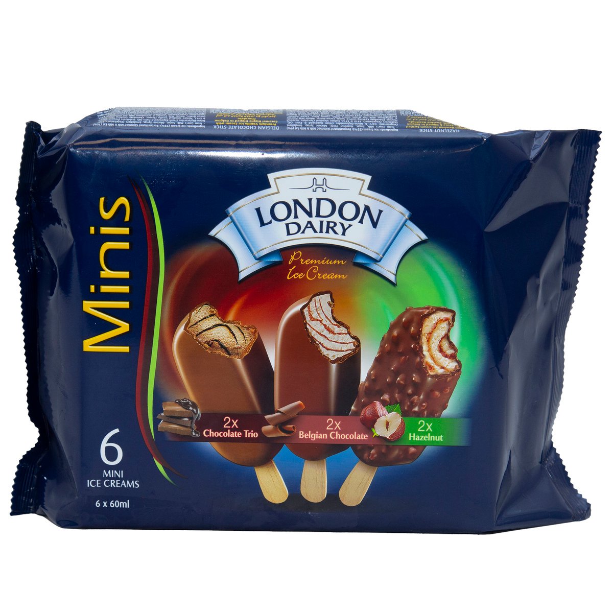 Buy London Dairy Mini Ice Cream Stick (Chocolate Trio+Hazelnut+Belgian Chocolate) 6 x 60 ml Online at Best Price | IceCream Impulsepack | Lulu UAE in UAE