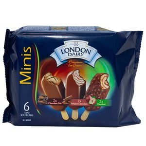 London Dairy Mini Ice Cream Stick (Chocolate Trio+Hazelnut+Belgian Chocolate) 6 x 60 ml