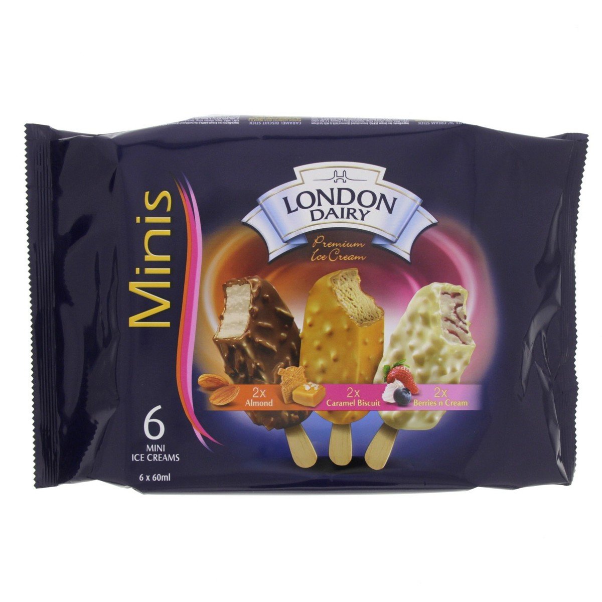 Buy London Dairy Minis Almond Ice Cream Stick 6 x 60 ml Online at Best Price | IceCream Impulsepack | Lulu Kuwait in Saudi Arabia