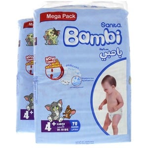 Sanita Bambi Baby Diaper Size 4+ Large 10-18kg Mega Pack 2 x 78pcs